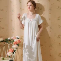 Princess Night Dress Sleepwear Women Nightdress Summer Short Sleeve Sweet Girl Medium Long Student Cotton Lace Vintage Nightgown