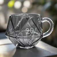 Transparent Glass Rainbow D20 Dice Mug with Handle Fantasy Themed Polyhedral Dice Coffee Cup Game Mug for RPG Lovers