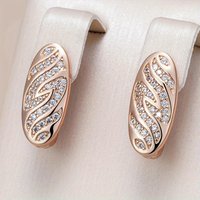 Exquisite Gold Color White CZ Dangle Women's Earrings Oval Carving Party Daily Wear