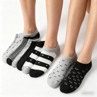 Unisex Short Ankle Socks Family Matching Black Gray Series Bow Heart Stripe Print Casual Daily For Men Women 5/10 Pairs