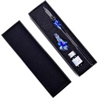 1 Set Transparent Glass Dip Pen with Inside Flower Writing Pen Faux Crystal Ink Dip Pen Gift for Student