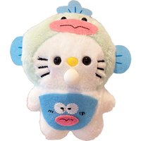 Cute 14cm Hangyodon Hood KT Cat Plush Doll Squeaking Spitting Hello Kitty Plush Toys Stuffed Keychain Bag Pendant Gift