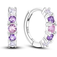 925 Sterling Silver Earrings Women Pink and Purple Zirconium Gradien Hoop Earring For Anniversary Wedding Jewelry Gifts