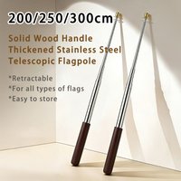 Solid Wood Handle Flagpole Retractable Stainless Steel Rod Tour Guide Flag Pole 200/250/300cm Teaching Stick Teaching Tool