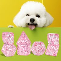 Cute Puppy Acrylic 7Pcs Polyhedral Dice Set, Numbered RPG DND Dice for D&D, TRPG Tabletop Roleplay Board Game Supplies