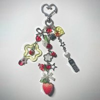 handmade Blush floral Strawberry beaded keychain jewelry