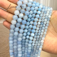 Natural Chalcedony Round 4-12mm Aquamarine Color Stone Loose Spacer Beads for Jewelry Making Diy Bracelets Charms Accessories