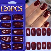 120PCS Press French Mid-Length Square Fake Nails Solid Color Design Reusable Acrylic False Nails Whitening Nail Art And DIY