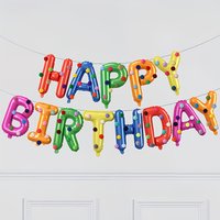 1Set Rainbow Happy Birthday Balloon Banner Hanging With colorful plush ball for Birthday Party Decorations Gifts Photo Props