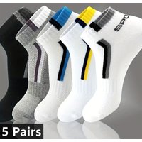 10/5/1pairs Men's Fashion Sports Socks, Striped Cotton Sweat Absorption Breathable Comfortable Ankle Socks