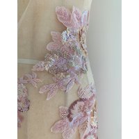 1 yard Luxury Pink Sequin Beaded Lace Fabric, Handcrafted Embellishment for Bridal Dress, Evening Dress