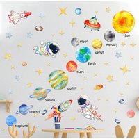 kids room 3d space astronaut rocket wall sticker self adhesive solar system wall mural sticker
