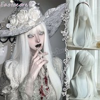 EAST White Wig With Bangs long Straight Hair Wigs 28inch Synthetic Wig For Woman Lolita Cosplay Heat Resistant
