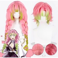 Demon Slayer Kanroji Mitsuri Cosplay Wig Gradiented Pink Perm Plait Synthetic Long Braided Wig Anime Coser Cute Girl Wig Party