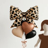 8pcs Leopard Print Bowknot Heart-shaped Film Balloons Birthday Party Anniversary Celebrations Wedding Decoration Photo Props