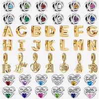 Crown Number 925 Sterling Silver 26Alphabet Letter Dangle Charms Fit Original Bracelet Beads Jewelry DIY Gift plata de ley