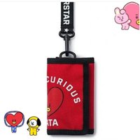 BT21 cartoon cute short wallet pendant Kawaii BTS trifold multifunction lanyard key ID storage bag wallet anime merchandise gift