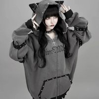 Odzież damska streetwear Harajuku: bluzy z kapturem, kurtki, płaszcze punkowe z zamkiem błyskawicznym, japońskie nadruki z nitami, moda casual, bluzy Y2k.