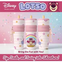 1pc 25oz Disney Toy Story Lotso Stainless Steel Tumbler Insulated Travel Mug with Straw Hanging Rope Pink Coffee Cup for Fans