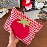 ute red Checkered Tomato Cosmetic Bag Large Capacity Portable Handheld Wash Bag Simple Versatile Makeup Storage Bag