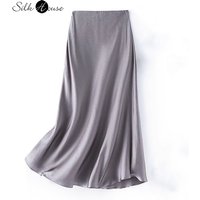 2025 Women's Summer New 100% Natural Mulberry Silk Pearl Satin Dark Grey Elegant Diagonal Cut Wrapped Hip Fishtail Skirt