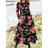 Casual Floral Print Long Sleeve Dress for Women Spring Summer Fall Fashion A Line Bodycon Midi Dress Trendy Everyday Outfit