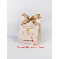 Wedding Themed Gift Box with Gold Printed Custom 'Groom and Bride' Text, Wedding Ring, and Date, 2025 New Customized Version