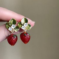 Korean Style Red Strawberry Dangle Earrings For Women Cute Rabbit Flower Peach Blossom Leaf Bamboo Earring Party Jewelry