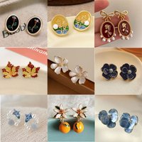 Korean Style Elegant Colored Glaze Rose Clip on Earrings 2025 New Black White Enamel Camellia Flower Ear Clips No Piercing Women