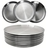 10 piece set of 304 stainless steel plates, durable, non-toxic, BPA free, dishwasher washable, suitable for home and outdoor use