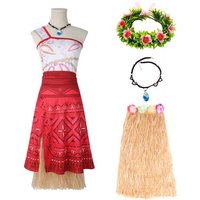 Women Girls Vaiana Moana Cosplay Dress Mother Daughter Princess Moana Dress With Necklace Costume Girl Halloween Costume