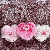 Original Handmade Lolita Heart Princess Style Plush Fur Pearl Handbag Cute Heart-shaped Chain Bow Bag Sweet Lolita Backpacks