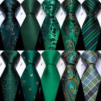 Dark Green Solid Men Ties With Pocket Square Cufflinks Set Elegant Woven High Quality Suit Necktie Wedding Party Barry.Wang