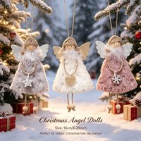 Christmas Angel with Hanging Pendant, Star/Heart/Snowflake Charm, Fluffy Dress, Wood Legs, Xmas Tree Decoration