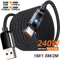 240W Quick Charging Type-C Cable Nylon Braided With LED Light Durable Data Cord High-speed Charge Wire For iphone Samsung Huawei