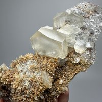Natural Large Calcite Crystal on Quartz Cluster, Raw Mineral Specimen for Collection, Home Decor