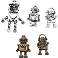 10pcs Robot Charms Tibetan Bronze Silver Color Pendants Antique Jewelry Making DIY Handmade Craft