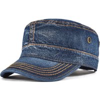 VOBOOM Denim Army Cap Men Washed Cotton Bucket Hat Spring Fall Headpiece Flat Top Adjustable Peaked Visor Hats Trucker Hats