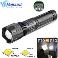 Lampe de poche Led à 4 cœurs en alliage d'aluminium XHP70.2 XHP50.2, torche de chasse tactique, lanterne Zoomable Rechargeable par Usb, batterie 18650