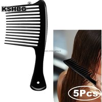 5PCS Black Large Wide Tooth Comb with Hook Handle Hair Loss Reduction Detangling Styling Brush for Salon Dyeing Haircare Tools