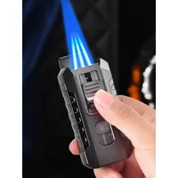 1300℃ Powerful Three-fire Direct Blue Flame Cigar Lighter, Large-capacity Visual Air Chamber Portable Inflatable Lighter