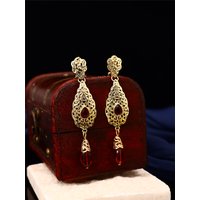 1 Pair of Stylish and Elegant Women's Earrings with Hollow Carving, Paired with Artificial Gemstone Pendants and Inlaid Rhinestones, Women's Holiday Banquet Jewelry Earrings