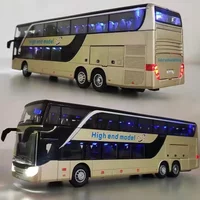 1:30 Simulation Double Decker Bus Model Alloy Toy Car Luxury Electric Airport Business Bus Sound Light City Tour Car Kids Gifts