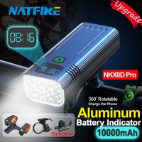 NATFIRE 10000mAh Bicycle Light Digital Battery Indicator USB Rechargeable Bike Light Set with 3 Holders 8 LED Flashlight