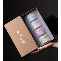 Pink Flower Glazed Glass Liquor Cup Set 1 oz Chinese Baijiu Sake Wine Tasting Glass for Home Bar Tea Party Gift
