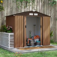 Outsunny 7 x 4ft Lockable Metal Garden Tool Storage Shed, Outdoor Storage Shed with Foundation and vents, Light Brown