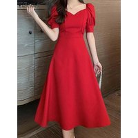 ZANZEA Elegant Waist Party Dresses Vintage Evening Dress Women Puff Short Sleeve A-line Robe 2024 Summer Wedding Midi Vestidos