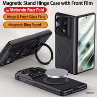 Hinge Funda for Motorola Razr Fold Case Magnetic 360° Rotating Stand Matte Plastic Hard Cover with Front Glass Film