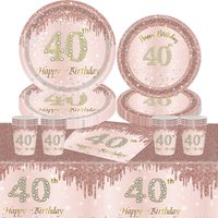 8Guests Rose Gold Diamond 40th Disposable Tableware Pink 40 Year Old Plate Napkin Queen Happy Women 30th 40th 50thBirthday Party