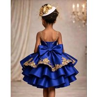 Customized Flower Girl Dresses for Wedding Satin Sleeveless with Bow Lace Applique Knee Lenght Kids First Communion Gowns